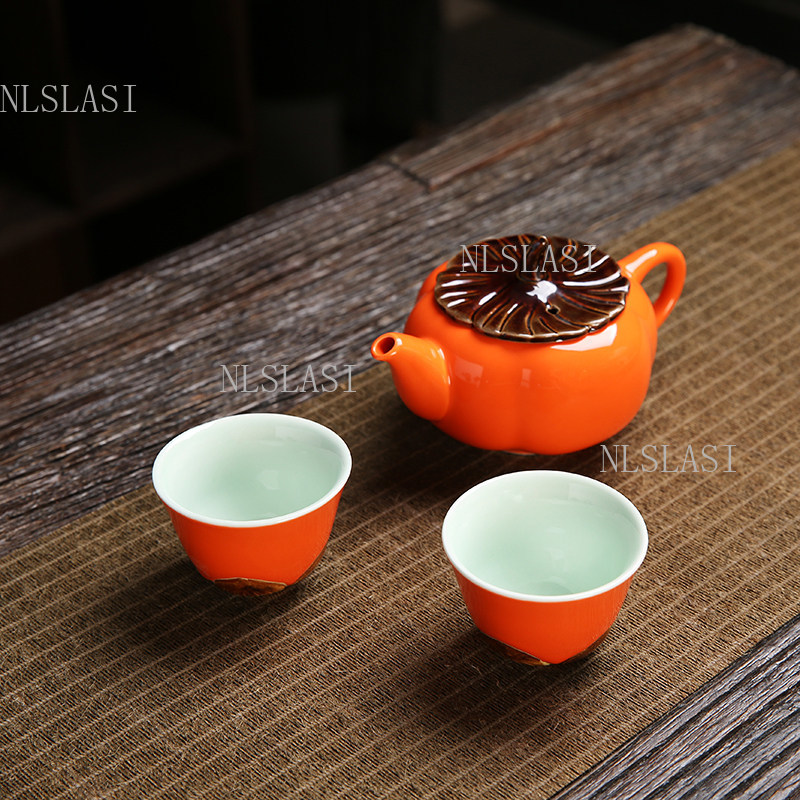 Celadon Ceramic Cup - Oranjerood keramisch theeservies met contrasterend celadon